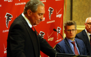 Falcons owner Arthur Blank reads his statement on the firing of Mike Smith (Photo Credit: Curtis Compton/AJC)